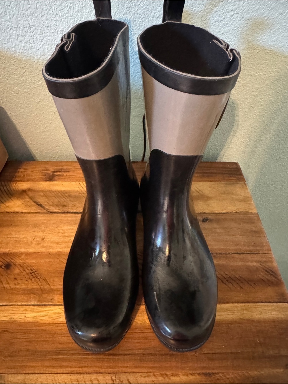 Capelli New York Tall Rain Boots Black Gray Buckle Waterproof size 9